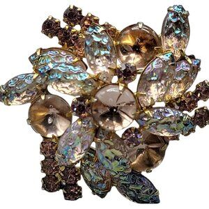 Juliana D & E Pink Carnival Brooch Iridescent Lava Stones Translucent Cabachons